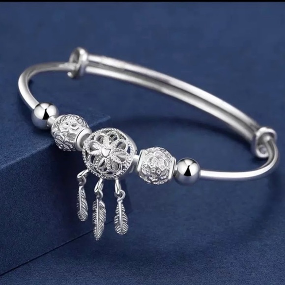 Dreamcatcher Sterling Silver Bangle Bracelet - Picture 1 of 13